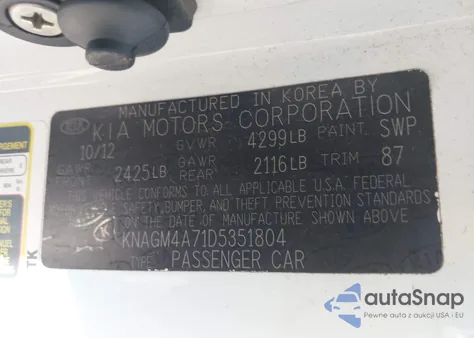 2013 Kia Optima Lx from USA, damaged, VIN KNAGM4A71D5351804